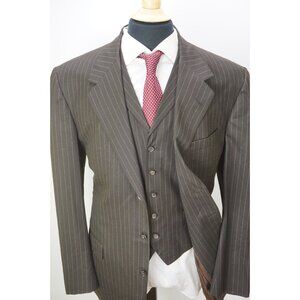 Oxxford Clothes Cambridge Collectors Item Brown Striped Wool 3 Pc Suit Sz 44L